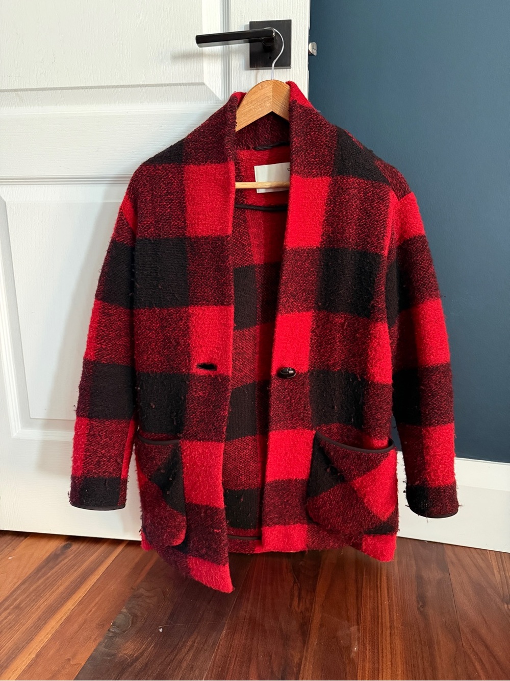 Wilfred Red and Black Buffalo-Check Pea Coat - Picture 3 of 11
